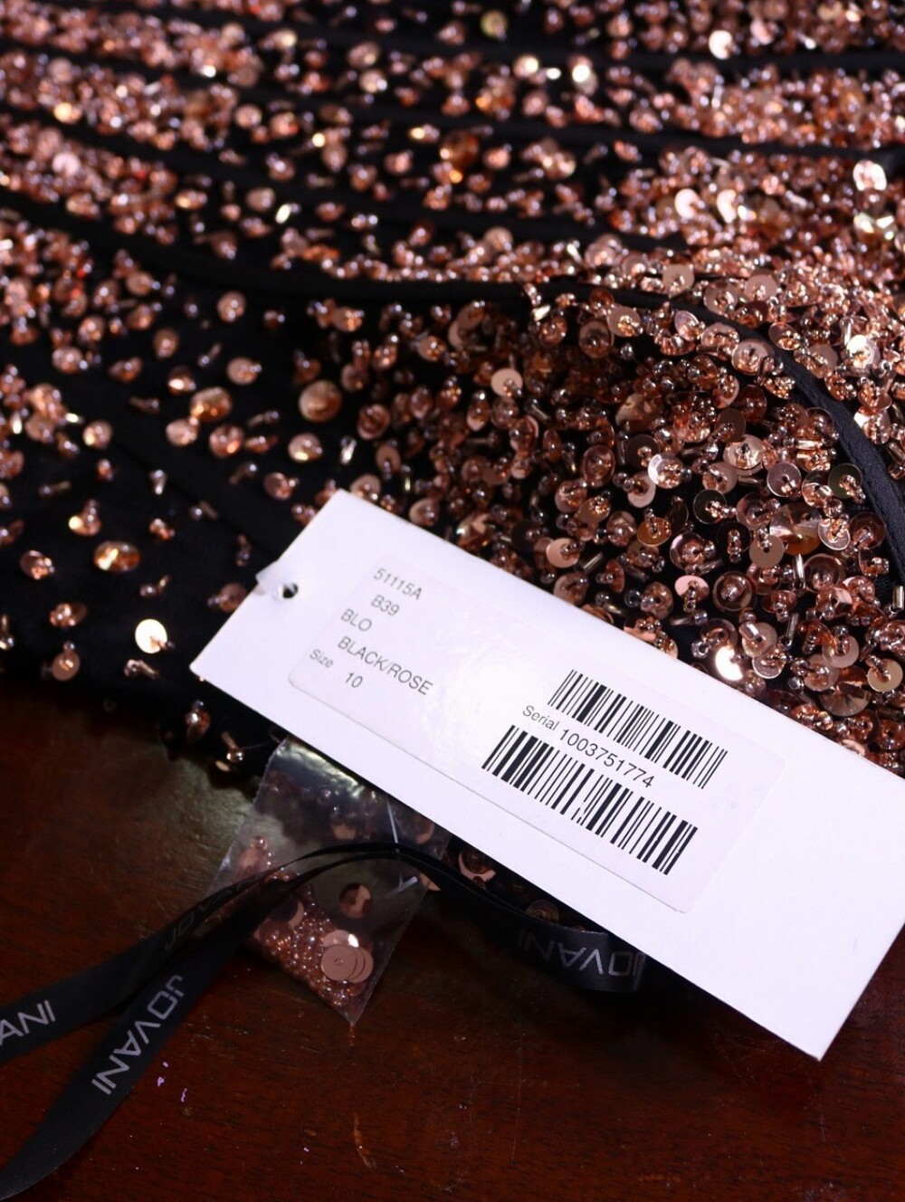NWT Jovani 51115 Black Rose Gold Sequin Mermaid Gown Size 10 - Picture 7 of 13
